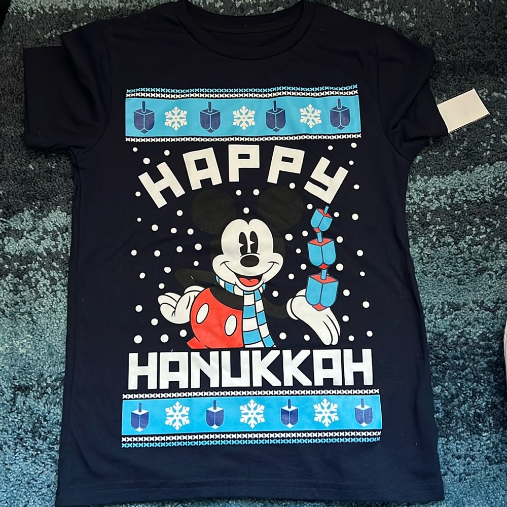 Mickey Mouse Happy Hanukkah Boys Short Sleeve T-Shirt- Size M **NWT**